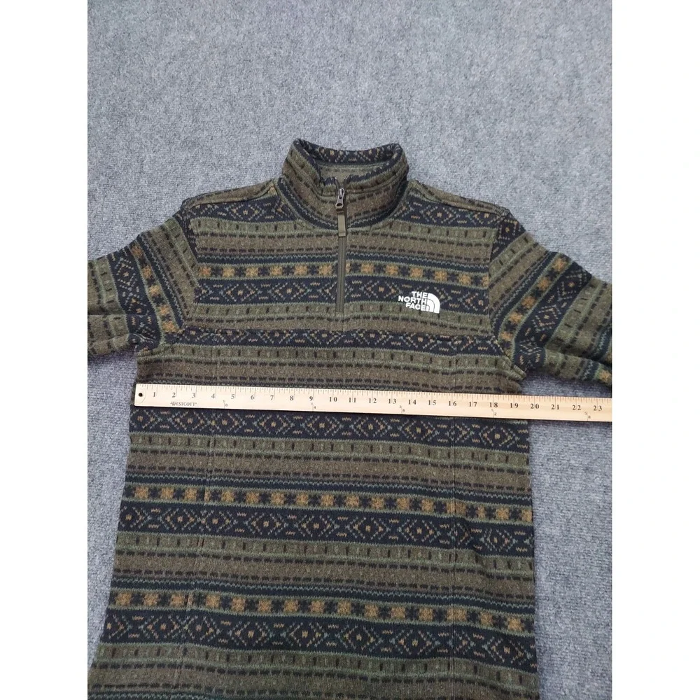 North Face Pullover Sweater Mens Medium Olive Green Fair Isle 1/4 Zip Outdoor